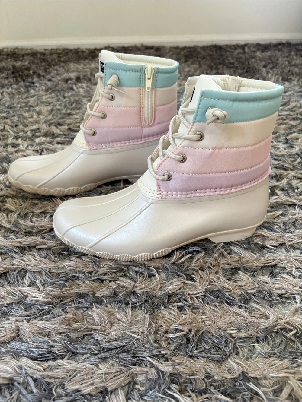 New Perry Saltwater Duck Boots Pastel Multi Youth 5M EUR 37 Fit US Women’s 6 UK4